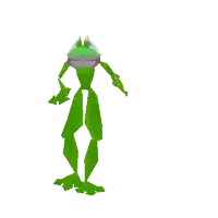 a green frog with its arms outstretched against a white backdrop