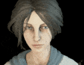a woman with gray hair and blue eyes is wearing a scarf around her neck