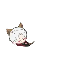 a cartoon of a boy with horns and a cat tail looking at a coin .