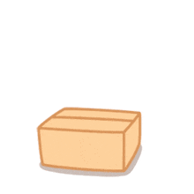 a cartoon cat is sitting in a cardboard box with a fish sticking out of it