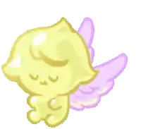 a yellow and purple cartoon character with wings