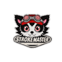 a black and white chihuahua wearing a red hat and goggles says strokemaster