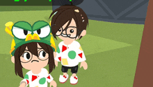 a boy and a girl are standing next to each other in a cartoon