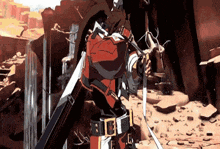 a man in a red jacket is holding a sword in front of a waterfall in a video game .