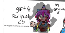 a drawing of a girl with purple hair and the words gift 4 part cat l3