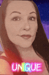 a picture of a woman with the word unique above her head