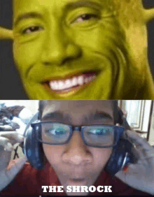 a picture of shrek next to a picture of a person with glasses