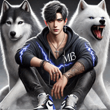 a man wearing a hoodie that says mb on it