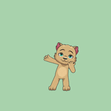 a cartoon cat is standing with its arms outstretched and a pink background
