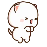 a cartoon drawing of a white cat with a pink nose and a pink ear