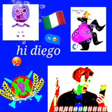a collage of pictures with the words hi diego on the bottom