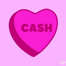 a pink candy heart with the word cash on it