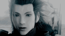 a close up of a person 's face in a video game with a reflection of another person .