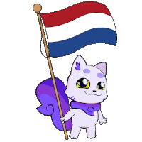 a cartoon drawing of a cat holding a french flag