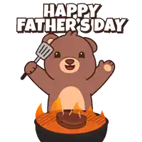 a cartoon of a bear cooking a steak with the words happy father 's day above it