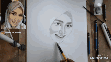 a drawing of a woman 's face is made in animatica