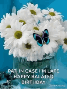 White Flowers Butterfly GIF - White Flowers Butterfly Belated Happy Birthday GIFs