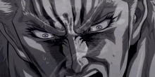 a black and white drawing of a man 's face with a shocked look on his face