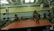 a woman in a wrestling ring with the word hcw on it