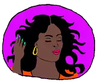 a cartoon of a woman with her eyes closed wearing earrings