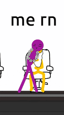 a blue stick figure sits in a chair next to a purple stick figure