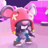 a cartoon mouse is wearing a red hat and holding a sword .
