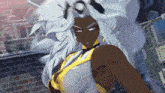 a drawing of a woman with long white hair