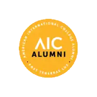 a logo for american international college alumni post tenebras lux