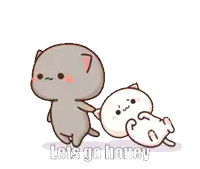 a cartoon of a cat standing next to another cat that says lets go honey