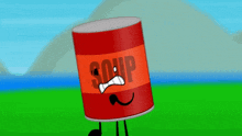 a cartoon drawing of a can of soup with a face