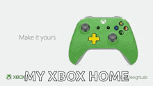 a grey and orange xbox controller with the words make it yours my xbox home