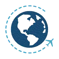 a plane is flying around a globe with dotted lines