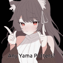 a drawing of a girl with cat ears and the words any yama potters on the bottom