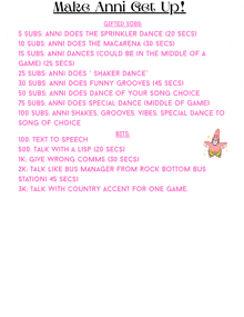 a pink sheet of paper that says make anni get up on it