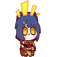 a cartoon of a girl with blue hair and yellow eyes
