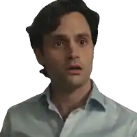 a man with a surprised look on his face wearing a light blue shirt