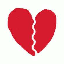 a red broken heart with a crack in it on a white background