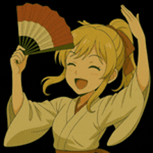 a girl in a kimono holding a fan in her hand