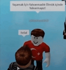 a roblox character with a speech bubble that says helal is standing next to another roblox character