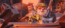 a cartoon dog wearing a yellow and black costume