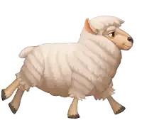 a cartoon illustration of a white sheep with a serious look on its face