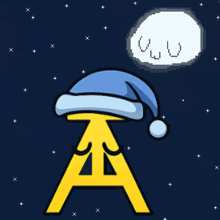 a cartoon drawing of a lightning bolt wearing a sleep hat