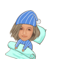 a cartoon of a girl wearing a blue hat and pajamas