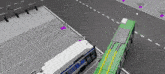a screenshot of a video game shows a green bus and a white one