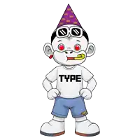 a cartoon monkey wearing a party hat and sunglasses is wearing a type shirt