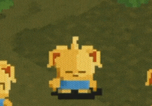 a pixel art of a cartoon character with a blue skirt