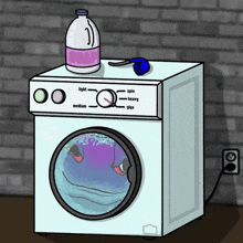 a cartoon of a washing machine with light spin medium and heavy settings