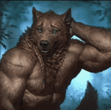 a painting of a werewolf with a braid holding his hand to his head