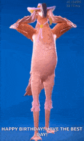 a chicken is wearing a cowboy hat and dancing in a video game .