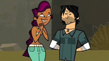 a cartoon of a man and a woman standing next to each other .